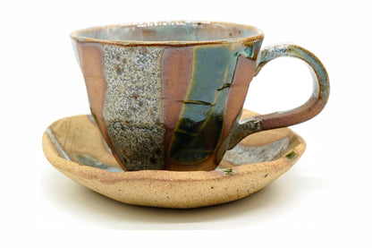 Nishoku Yunomi, Two-Tone Japanese Teacup and saucer, EdoMatcha