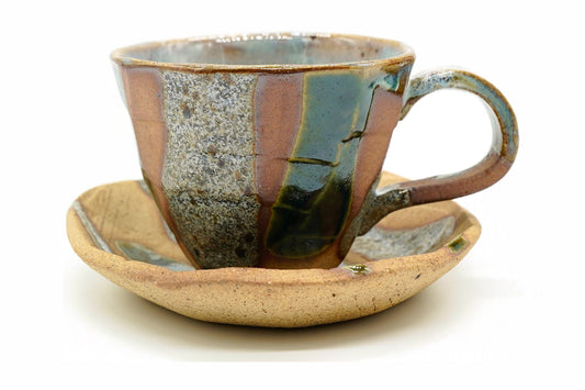 Nishoku Yunomi, Two-Tone Japanese Teacup and saucer, EdoMatcha