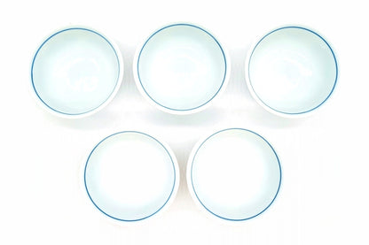 Nunome-Ume Yunomi from above, five white cups with a blue line inside the rim