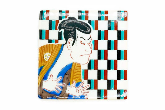 Ōtani Oniji III coaster, kutani ware, EdoMatcha