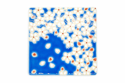 Sakura-Fubuki Coaster, Cherry Blossom Blizzard, Kutani ware, EdoMatcha