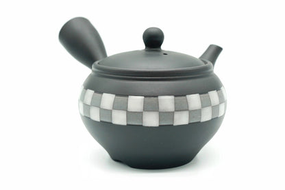 Shogi Kyusu seen from the front, the checkerboard band around the middle, EdoMatcha Sydney