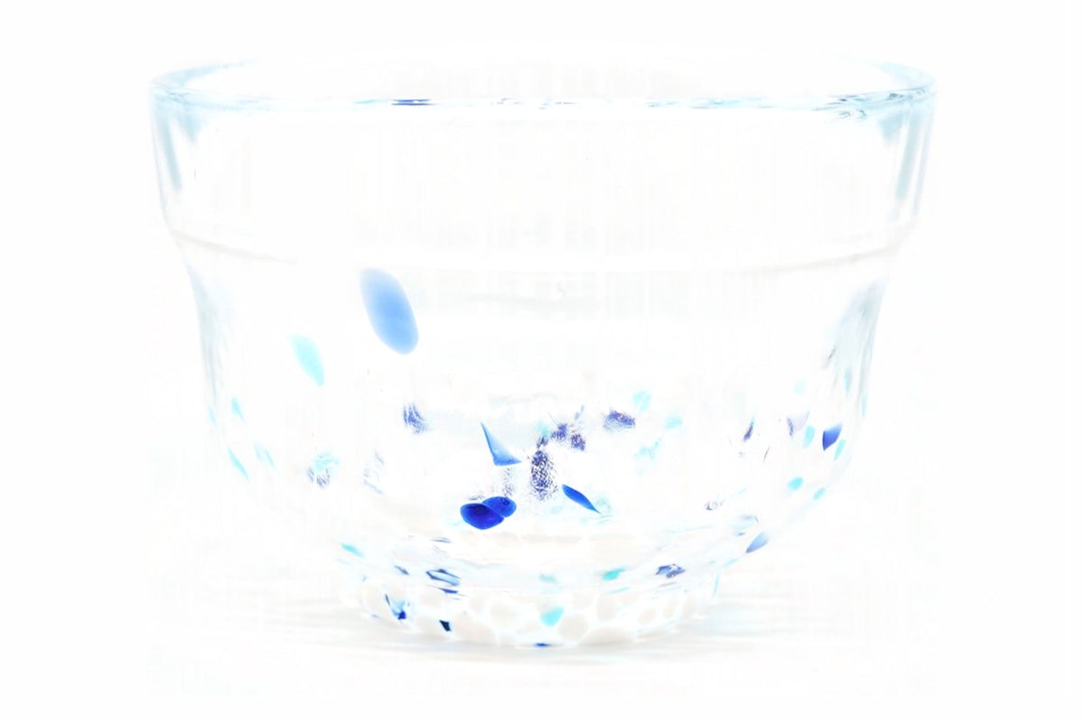 Yuki Chawan, Snow Matcha Bowl, Blue Clear Glass, Tsuruoka ware, Matsugaoka Crystal, EdoMatcha
